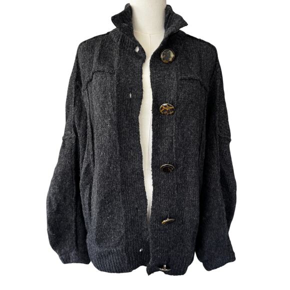 Tory Burch Wool Jillian Chunky Sweater Cardigan Charcoal Gray Size S/P Small - Picture 3 of 9
